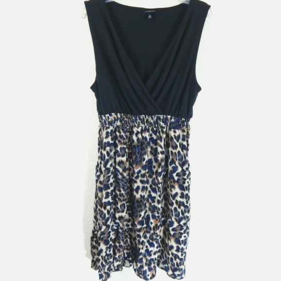 Torrid Leopard Surplice Colorblock Dress Blue Beige - Picture 1 of 3